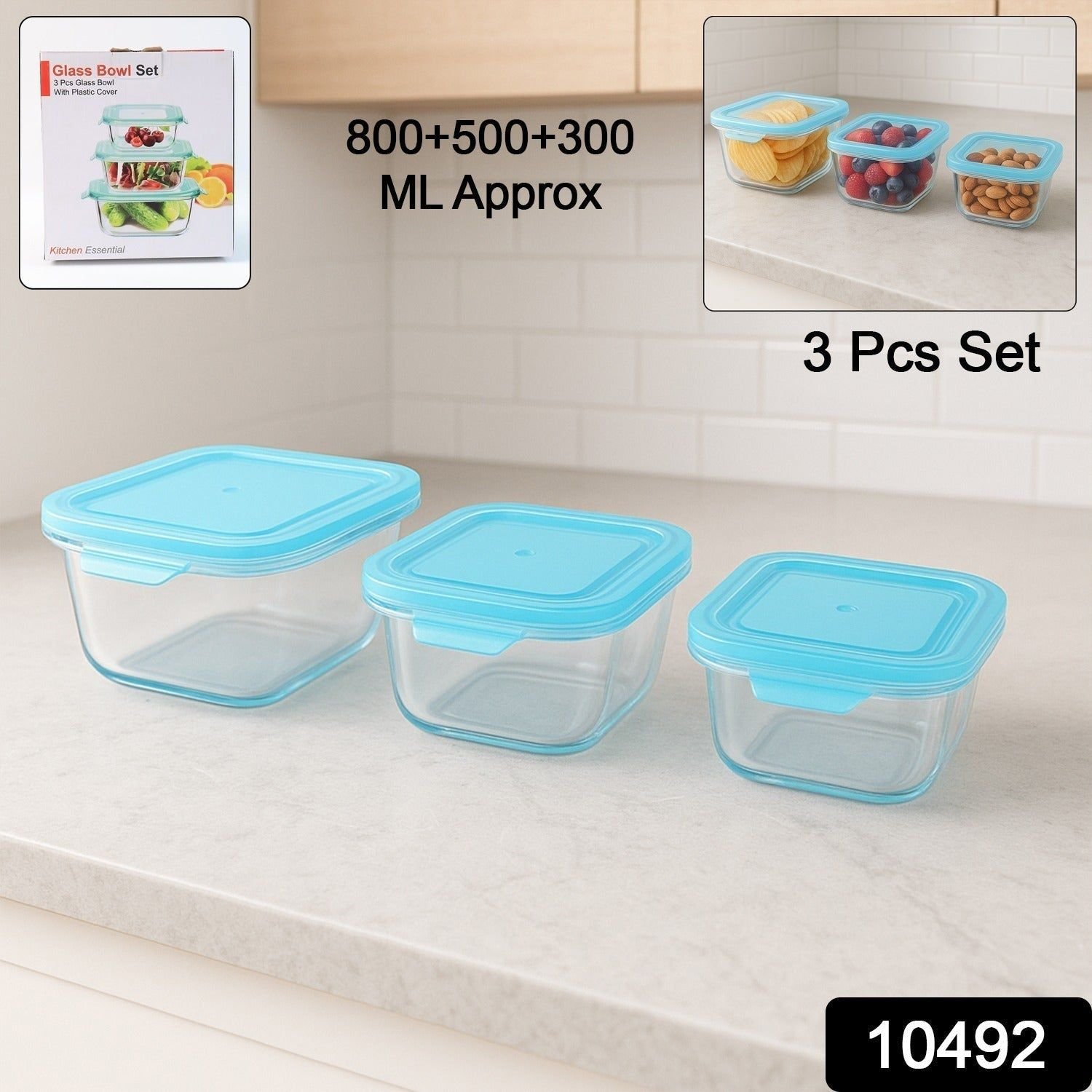 Premium Quality 3-Piece Square Glass Food Storage Container / Bowl Set - Image 2