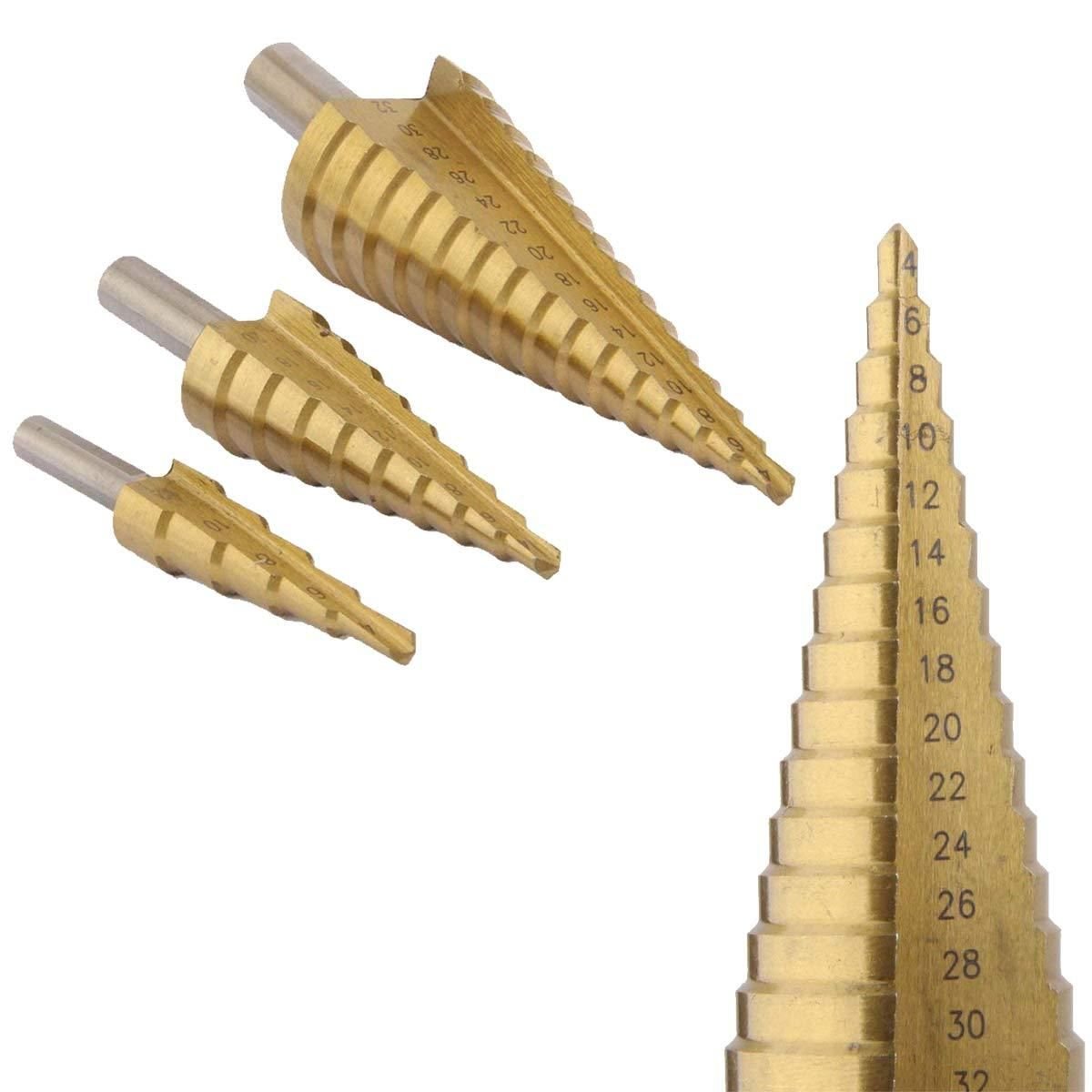 3X Large HSS Steel Step Cone Drill Titanium Bit Set Hole Cutter (4-32, 4-20, 4-12mm) - Image 6