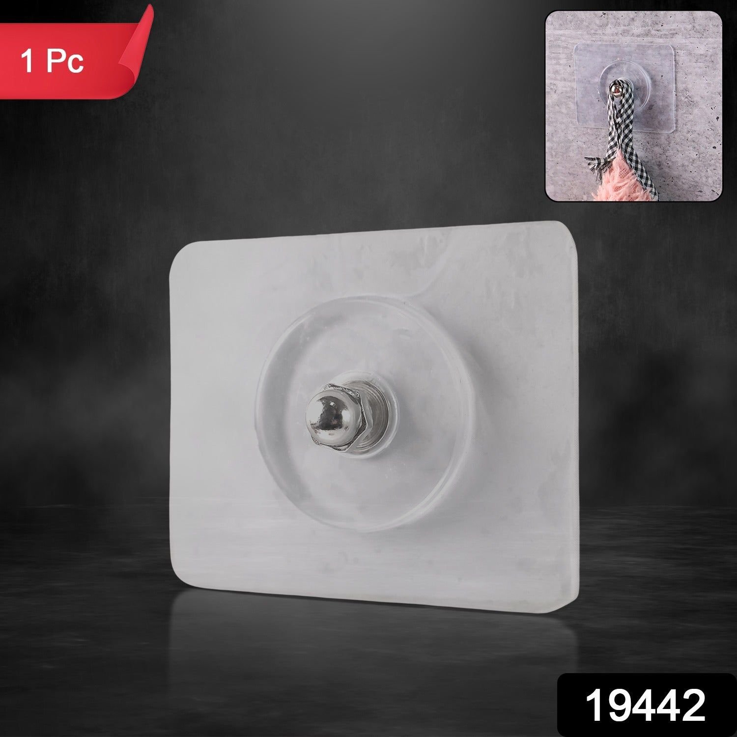 Heavy Duty Transparent Adhesive Wall Hook with Stainless Steel Screw Head (1 Pc) - Image 2