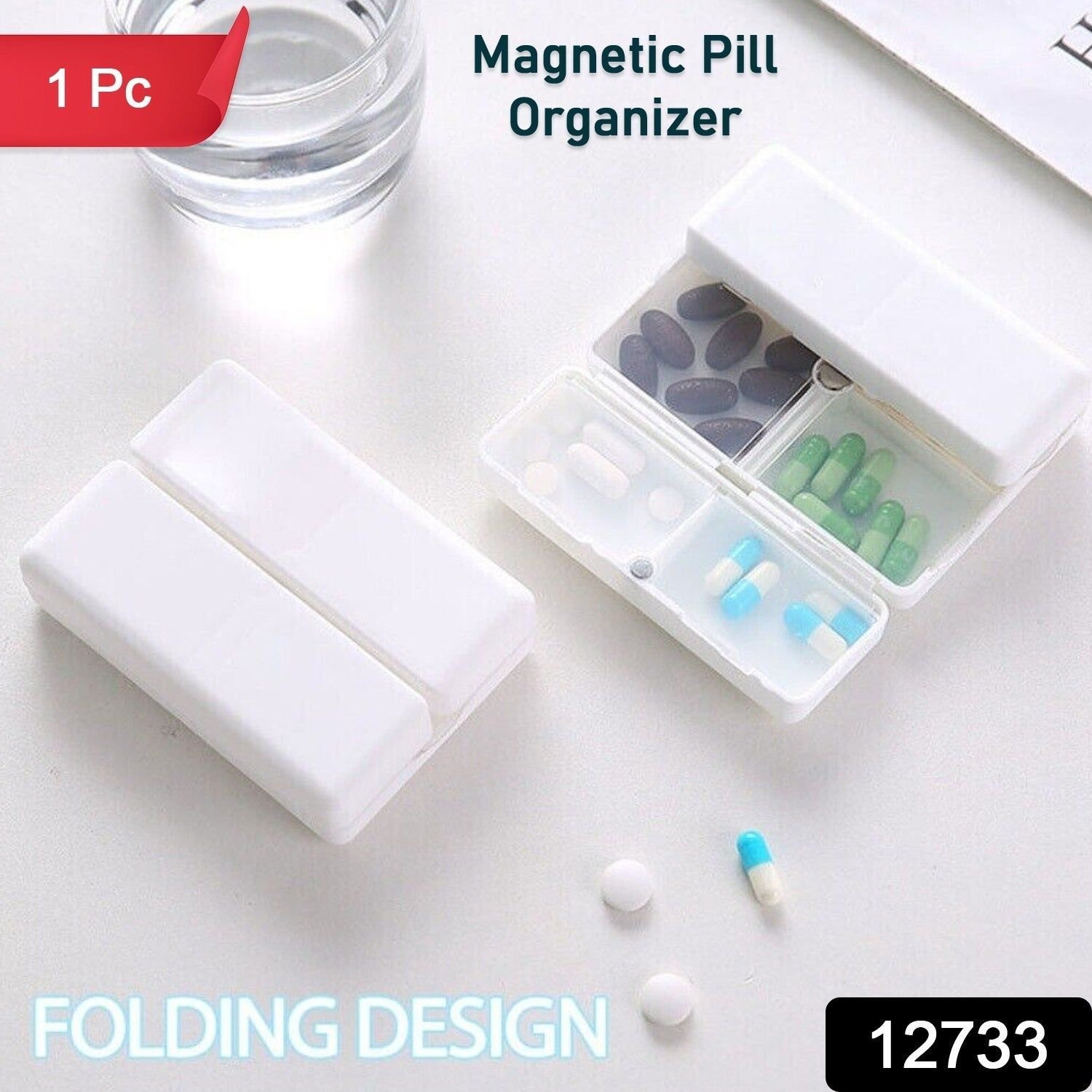 Magnetic Pill Organizer, 7 Compartments Portable Pill Case Travel Pill Organizer, Folding Design Pill Box for Purse Pocket to Hold Vitamins, Cod Liver Oil, Supplements, Medicine Box (1 Pc) - Image 2