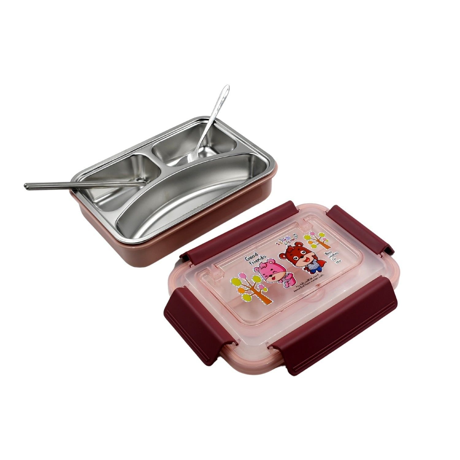Food‑Safe Materials Kids Lunch Box With steel Spoon & chopsticks Compartment is Designed Made of 304 Stainless Steel Easy to Clean for School for Camping for Work for Home, Office - Image 4