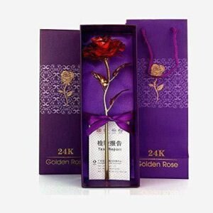 24K Artificial Golden Rose / Gold Red Rose with Gift Box (10 inches)