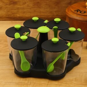 Multipurpose 6 Piece Miracle Revolving Plastic Spice Container Rack With 6 Spoon, Condiment Set, Masala Rack Set, Revolving Spice Rack Aachar Containe