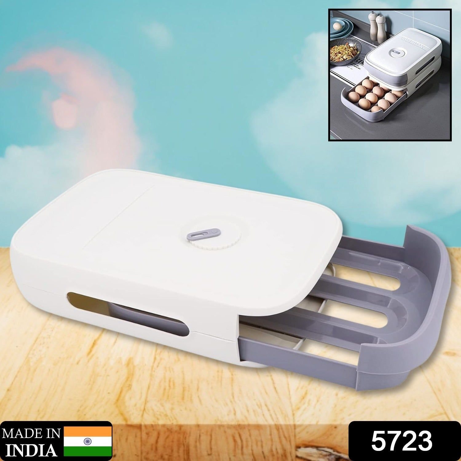 Egg Storage Box Plastic Egg Drawer Fridge Egg Organizer Egg Keeper Refrigerator Egg Drawer Plastic Egg Carton Covered Egg Holder Pantry Egg Bin Househ - Image 2