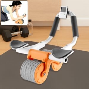 Automatic Rebound Abdominal Wheel, Ab Roller Wheel with Timer Elbow Support for Beginners, Exercise Double Wheel with Knee Mat Holder for Body Fitness