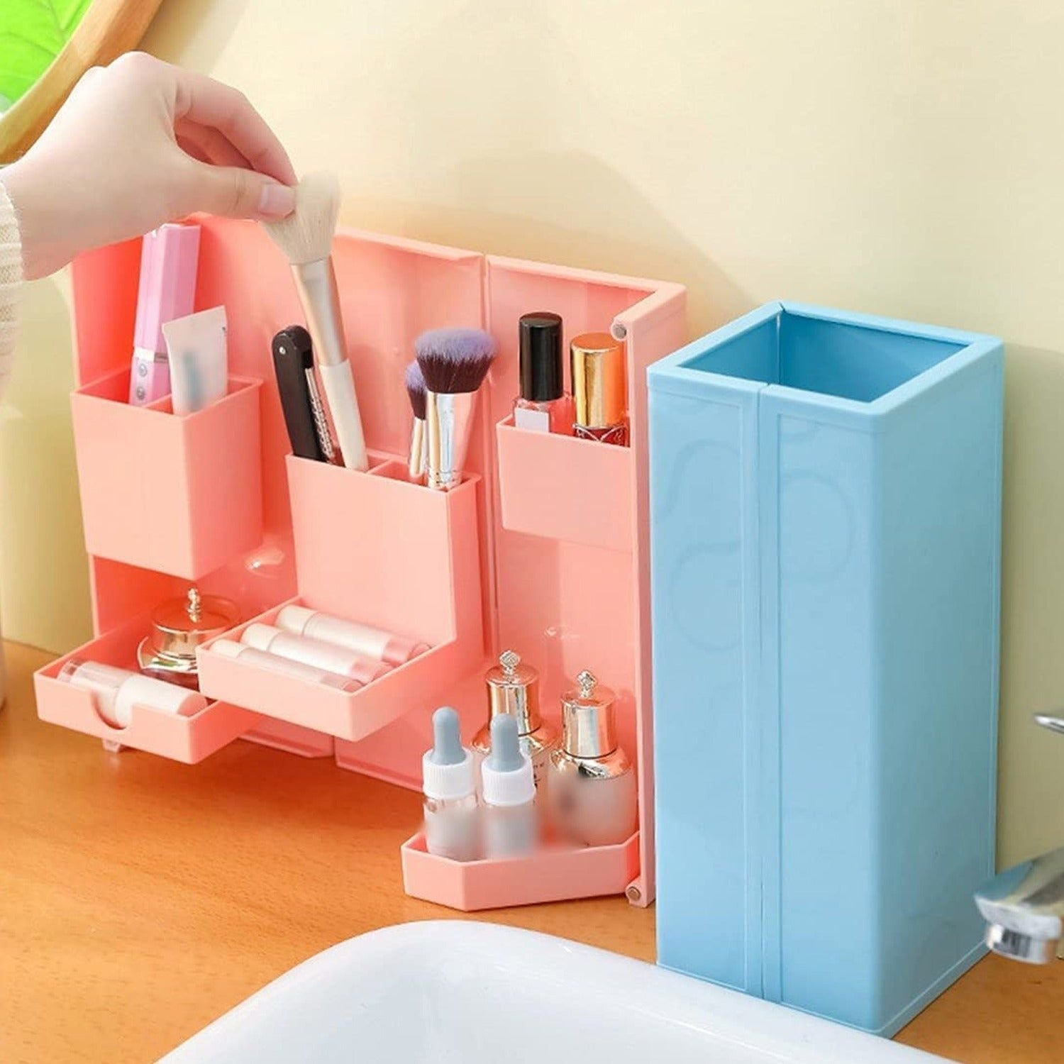 Multi-Purpose Pen Holder, Foldable Magnetic Kawaii Desk Pen Holder Pencil Makeup Storage Box Desktop Organizer Stand Case School Office Stationery - Image 3