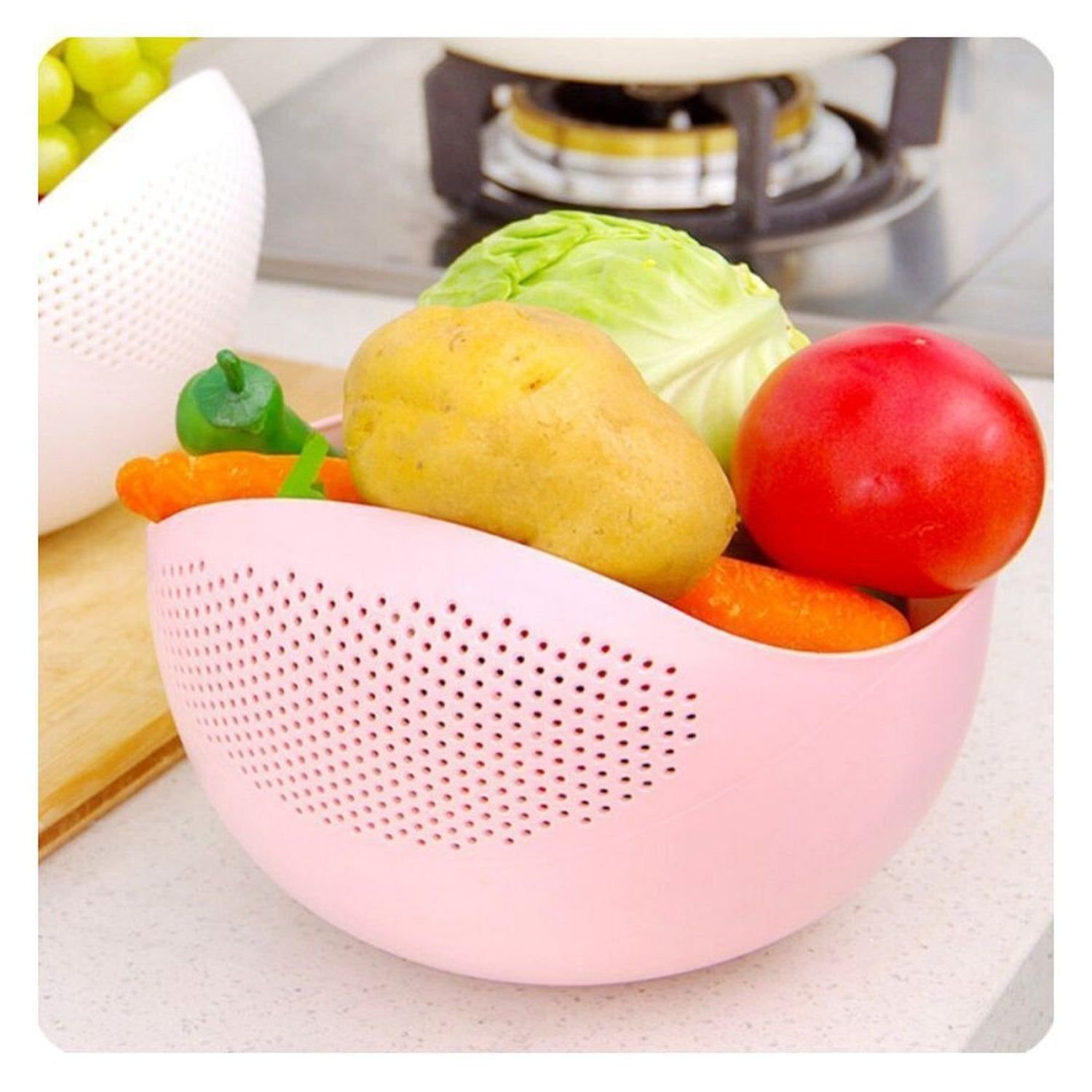 Plastic Rice Bowl / Food Strainer Thick Drain Basket with Handle for Rice, Vegetable & Fruit (set of 3pcs With Brown box) - Image 7