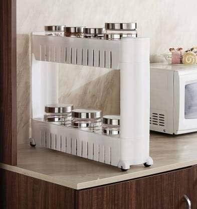 Multipurpose 2 Layer Slim Side Space Saving Storage Organizer Rack Shelf - Image 2