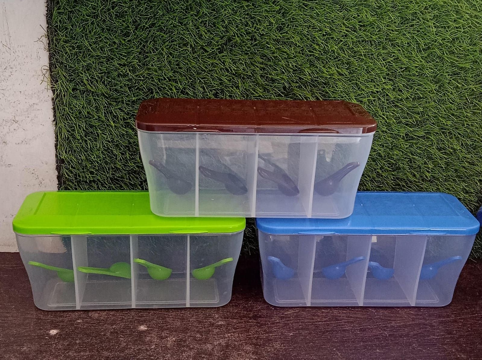 Kitchen Airtight 4-Section Storage Container / Pickle Jar with 4 Spoons (1 Pc / Mix Color) - Image 8