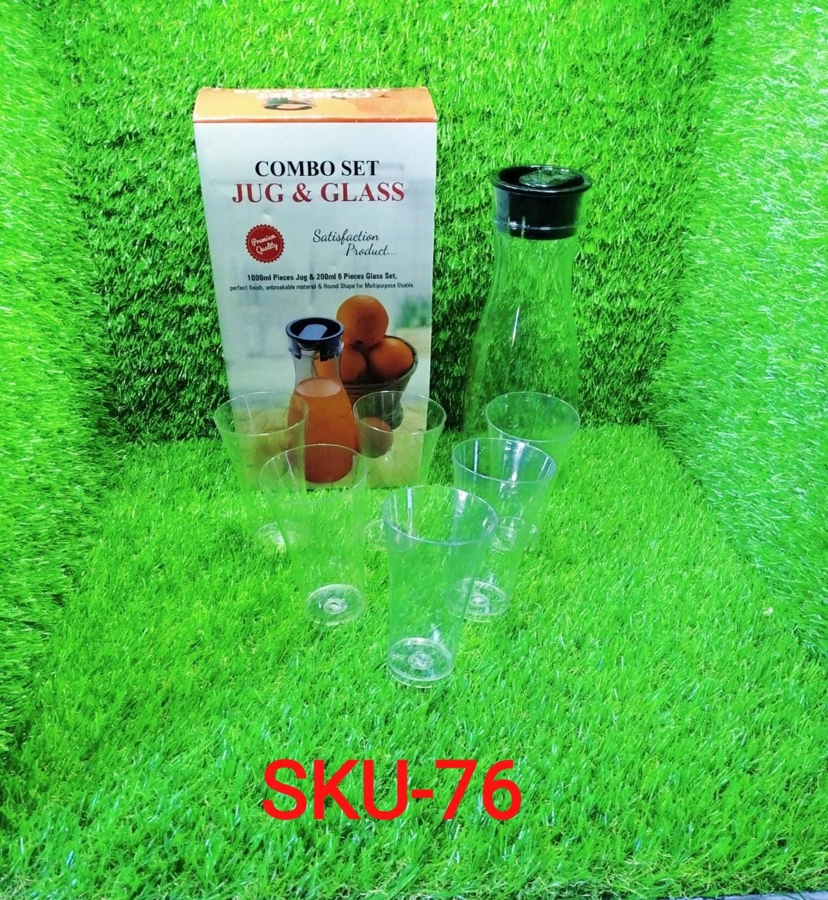 Transparent Unbreakable Water Juicy Jug and 6 Pcs. Glass Combo Set for Dining Table Office Restaurant Pitcher | Assorted Colour - Image 8