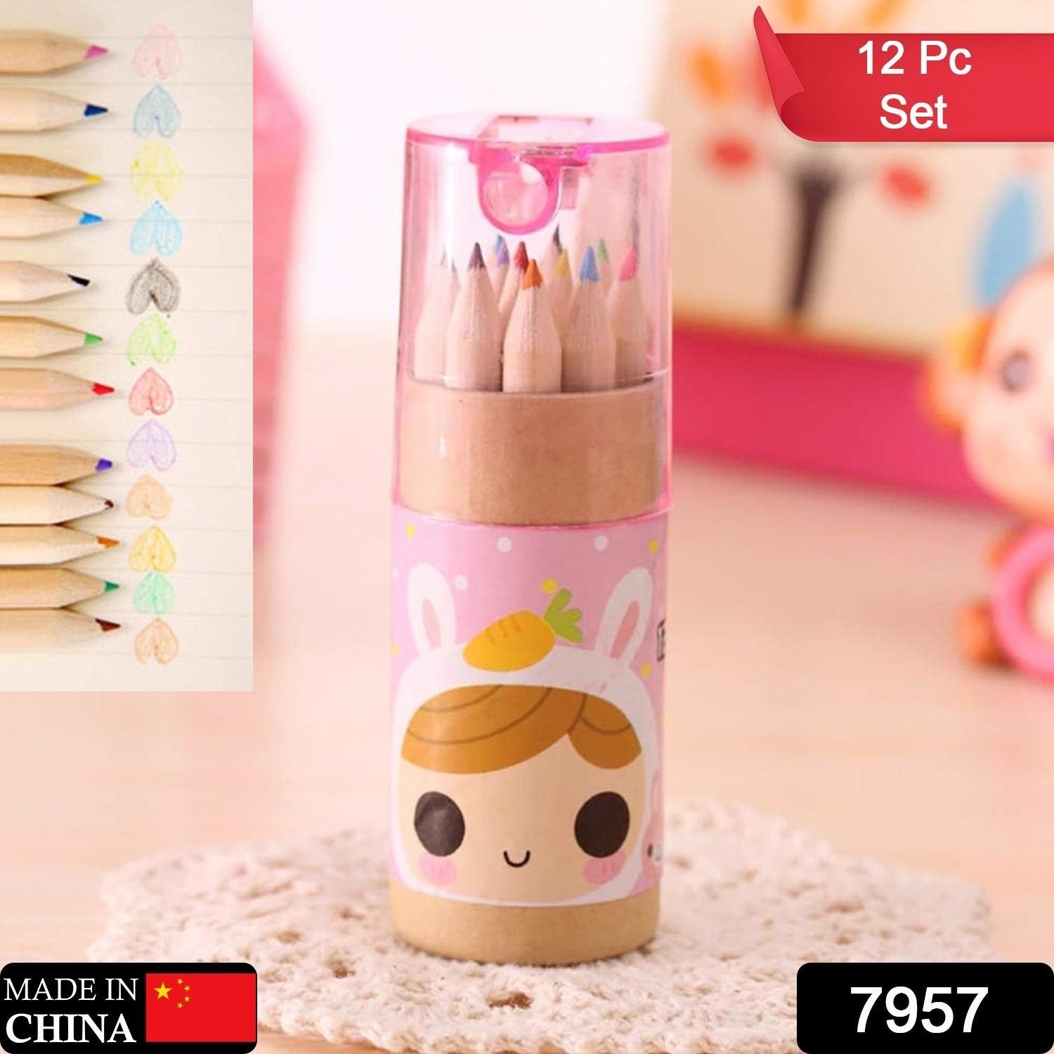 12 Mini Colouring Pencils with Sharpener, Kids Drawing Set for School & Sketching - Image 2