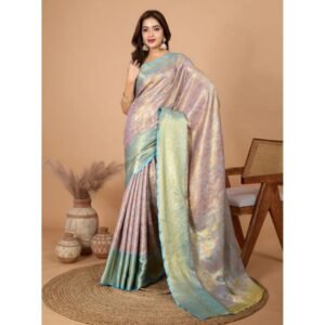 Generic Women's Jacquard Saree With Unstitched Blouse 5.5Mtr (Multicolor)