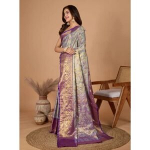 Generic Women's Jacquard Saree With Unstitched Blouse 5.5Mtr (Multicolor)