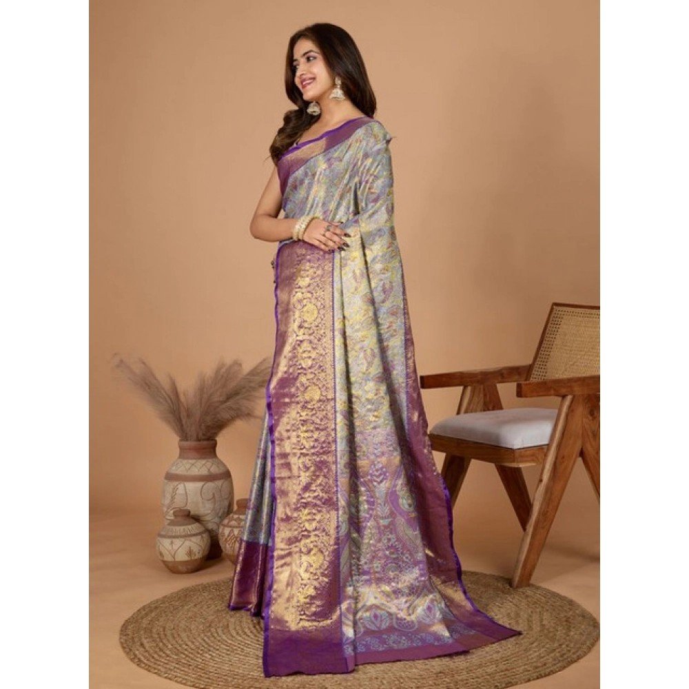 Generic Women's Jacquard Saree With Unstitched Blouse 5.5Mtr (Multicolor)