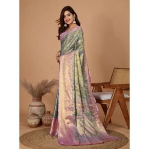 Generic Women's Jacquard Saree With Unstitched Blouse 5.5Mtr (Multicolor)