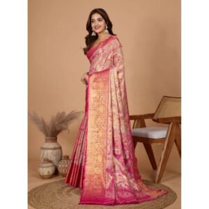 Generic Women's Jacquard Saree With Unstitched Blouse 5.5Mtr (Pink)