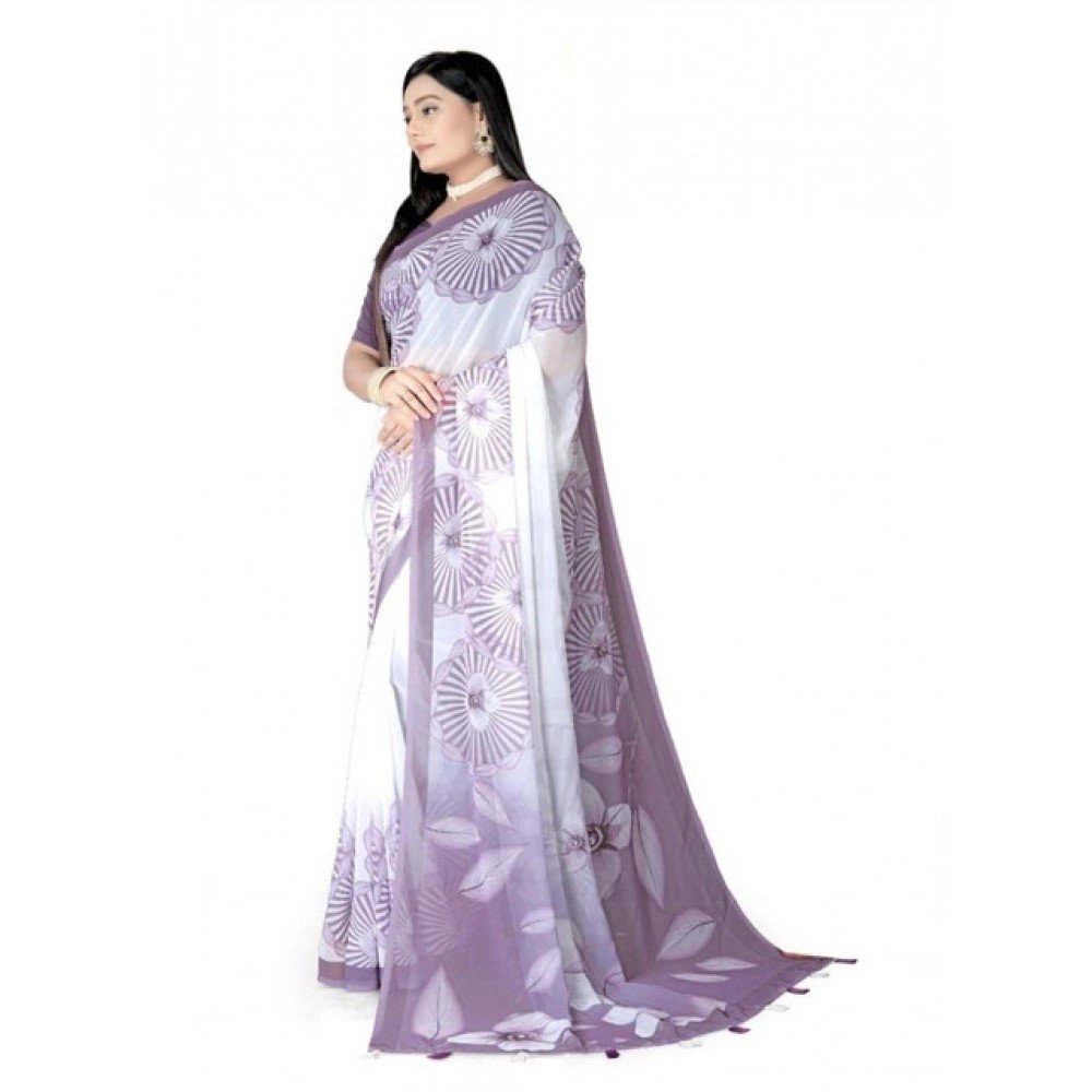 Generic Women's Georgette Floral Printed Saree With Unstitched Blouse 5.5Mtr (Lavender)