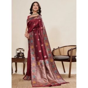 Generic Women's Faux_Banarasi_Silk Woven Saree With Unstitched Blouse 5.5Mtr (Maroon)