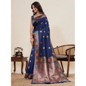 Generic Women's Faux_Banarasi_Silk Woven Saree With Unstitched Blouse 5.5Mtr (Navy_Blue)