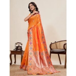 Generic Women's Faux_Banarasi_Silk Woven Saree With Unstitched Blouse 5.5Mtr (Orange)