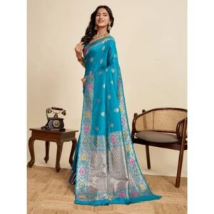Generic Women's Faux_Banarasi_Silk Woven Saree With Unstitched Blouse 5.5Mtr (Turquoise)