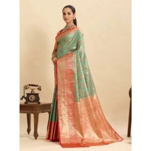 Generic Women's Faux_Banarasi_Silk Woven Saree With Unstitched Blouse 5.5Mtr (Green)