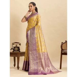 Generic Women's Faux_Banarasi_Silk Woven Saree With Unstitched Blouse 5.5Mtr (Yellow)