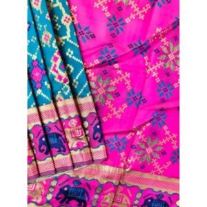 Generic Women's Patola Silk Meena And Zari Woven Saree With Unstitched Blouse 5.5Mtr (Blue)