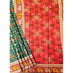 Generic Women's Patola Silk Meena And Zari Woven Saree With Unstitched Blouse 5.5Mtr (Green)