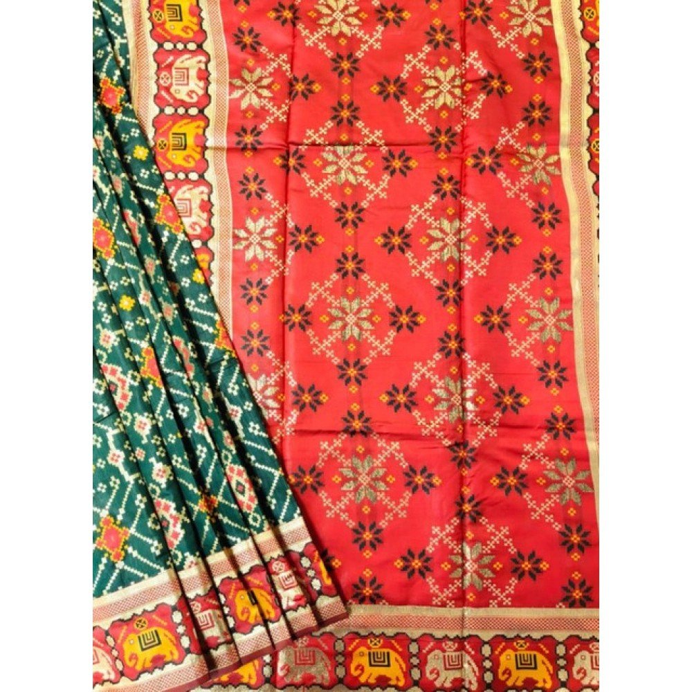 Generic Women's Patola Silk Meena And Zari Woven Saree With Unstitched Blouse 5.5Mtr (Green)