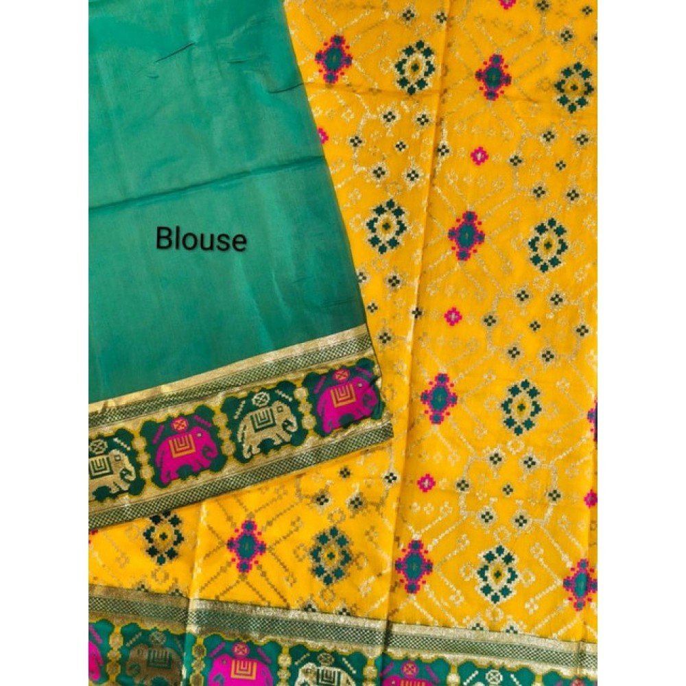Generic Women's Patola Silk Meena And Zari Woven Saree With Unstitched Blouse 5.5Mtr (Yellow)