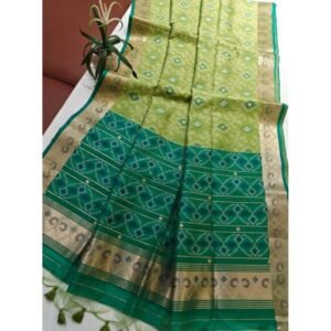 Generic Women's Raw Silk Ikkat Saree With Unstitched Blouse 5.5Mtr (Green)