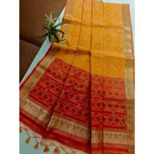 Generic Women's Raw Silk Ikkat Saree With Unstitched Blouse 5.5Mtr (Mustard)