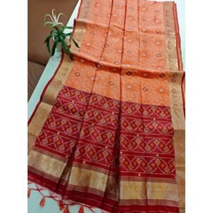 Generic Women's Raw Silk Ikkat Saree With Unstitched Blouse 5.5Mtr (Peach)