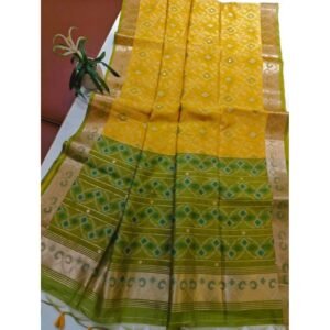 Generic Women's Raw Silk Ikkat Saree With Unstitched Blouse 5.5Mtr (Yellow)