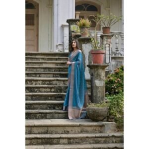 Generic Women's Silk_Blend Butti Pattern Saree With Unstitched Blouse 5.5Mtr (Teal)