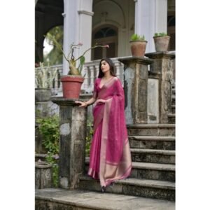 Generic Women's Silk_Blend Butti Pattern Saree With Unstitched Blouse 5.5Mtr (Pink)