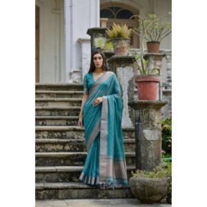 Generic Women's Silk_Blend Butti Pattern Saree With Unstitched Blouse 5.5Mtr (Teal)