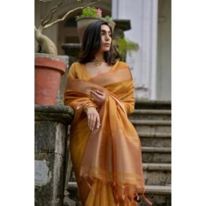 Generic Women's Silk_Blend Butti Pattern Saree With Unstitched Blouse 5.5Mtr (Mustard)