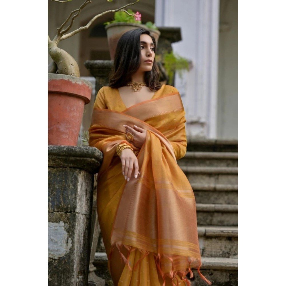 Generic Women's Silk_Blend Butti Pattern Saree With Unstitched Blouse 5.5Mtr (Mustard)