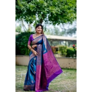 Generic Women's Katan_Silk Zari_Weaving Saree With Unstitched Blouse 5.5Mtr (Blue)
