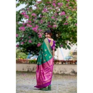 Generic Women's Katan_Silk Zari_Weaving Saree With Unstitched Blouse 5.5Mtr (Dark_Green)