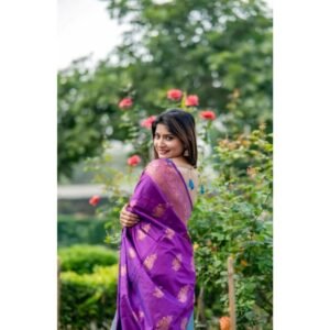 Generic Women's Katan_Silk Zari_Weaving Saree With Unstitched Blouse 5.5Mtr (Purple)