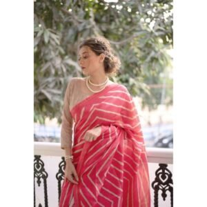Generic Women's Faux_Tussar_Silk Geometric_Print Saree With Unstitched Blouse 5.5Mtr (Pink)