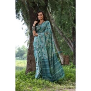 Generic Women's Faux_Tussar_Silk Abstract_Print Saree With Unstitched Blouse 5.5Mtr (Sea_Green)