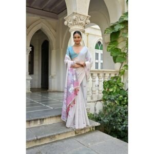 Generic Women's Blended_Cotton Floral Weaving Pattern Saree With Unstitched Blouse 5.5Mtr (Pink)