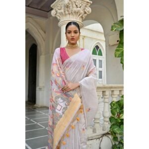 Generic Women's Blended_Cotton Floral Weaving Pattern Saree With Unstitched Blouse 5.5Mtr (Yellow)