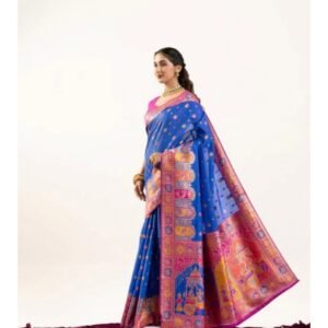Generic Women's Faux_Banarasi Woven Motifs Saree With Unstitched Blouse 5.5Mtr (Royal_Blue)