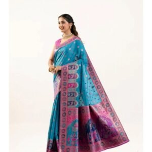 Generic Women's Faux_Banarasi Woven Motifs Saree With Unstitched Blouse 5.5Mtr (Teal)