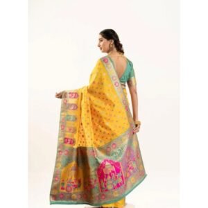 Generic Women's Faux_Banarasi Woven Motifs Saree With Unstitched Blouse 5.5Mtr (Yellow)
